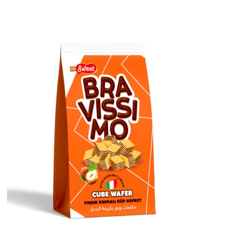 ВАФЛИ С КРЕМОМ ИЗ ФУНДУКА "PROSWEET BRAVISIMO CUBE" 200г*12шт*1 блок